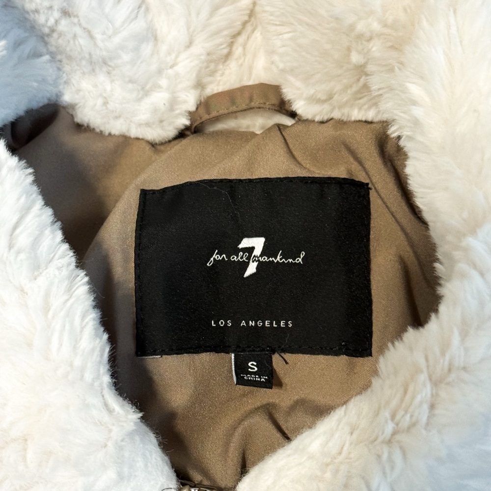 7 For All Mankind Puffer Jacket with Faux Fur Collar - Tan - Size S - Picture 4 of 9